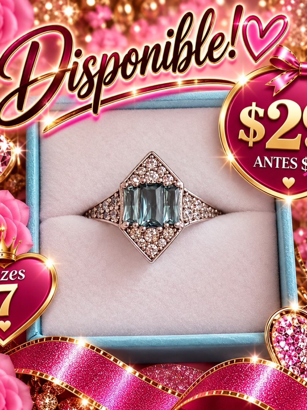 Women's Rose Gold Ring with Blue-Green Center Stone